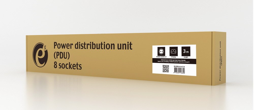 Njësi shpërndarëse energjie Gembird EG-PDU-014-C14, 8 dalje Schuko, 1U, e zezë