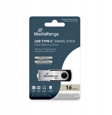 USB flash MediaRange USB 3.2 Gen1 USB C, 16GB, gri