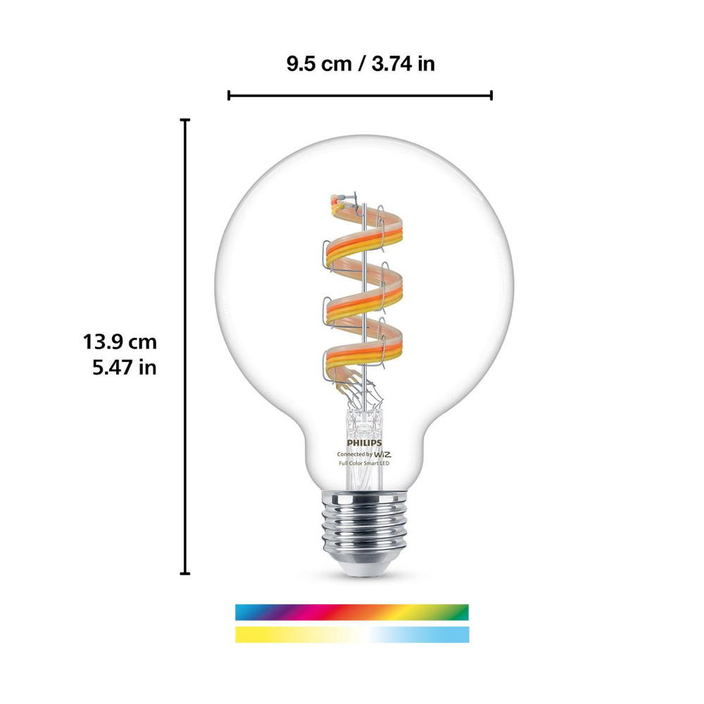 Llambë smart WiZ Filament Globe Clear G95, E27, e tejdukshme