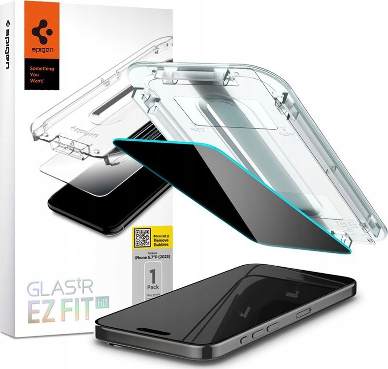Xham mbrojtës Spigen Glas.tR EZ Fit, për iPhone 15 Pro Max, privaci, transparent