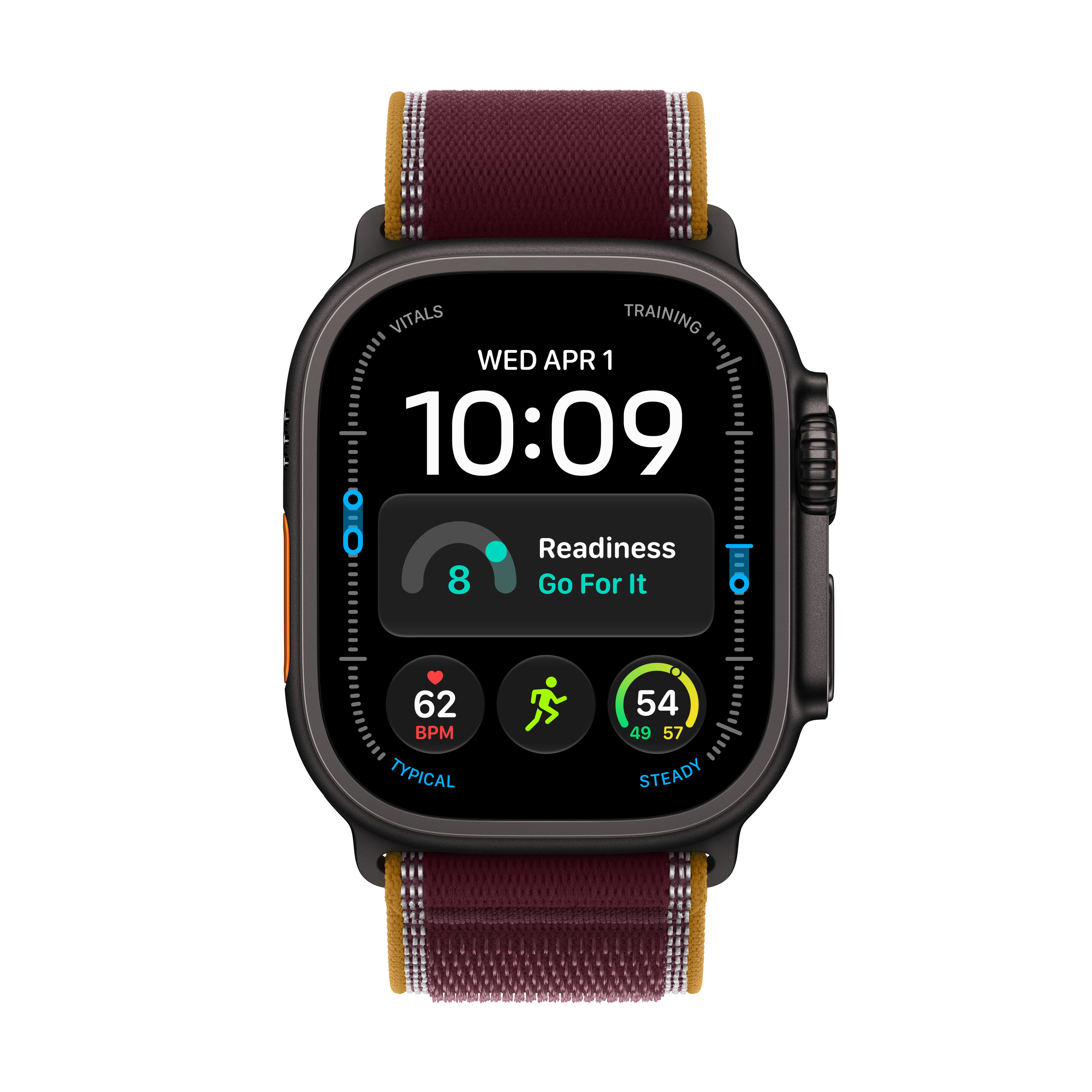 Apple Watch Ultra 4 Cellular 49mm Black Titanium Case with Burgundy Trail Loop, S/M