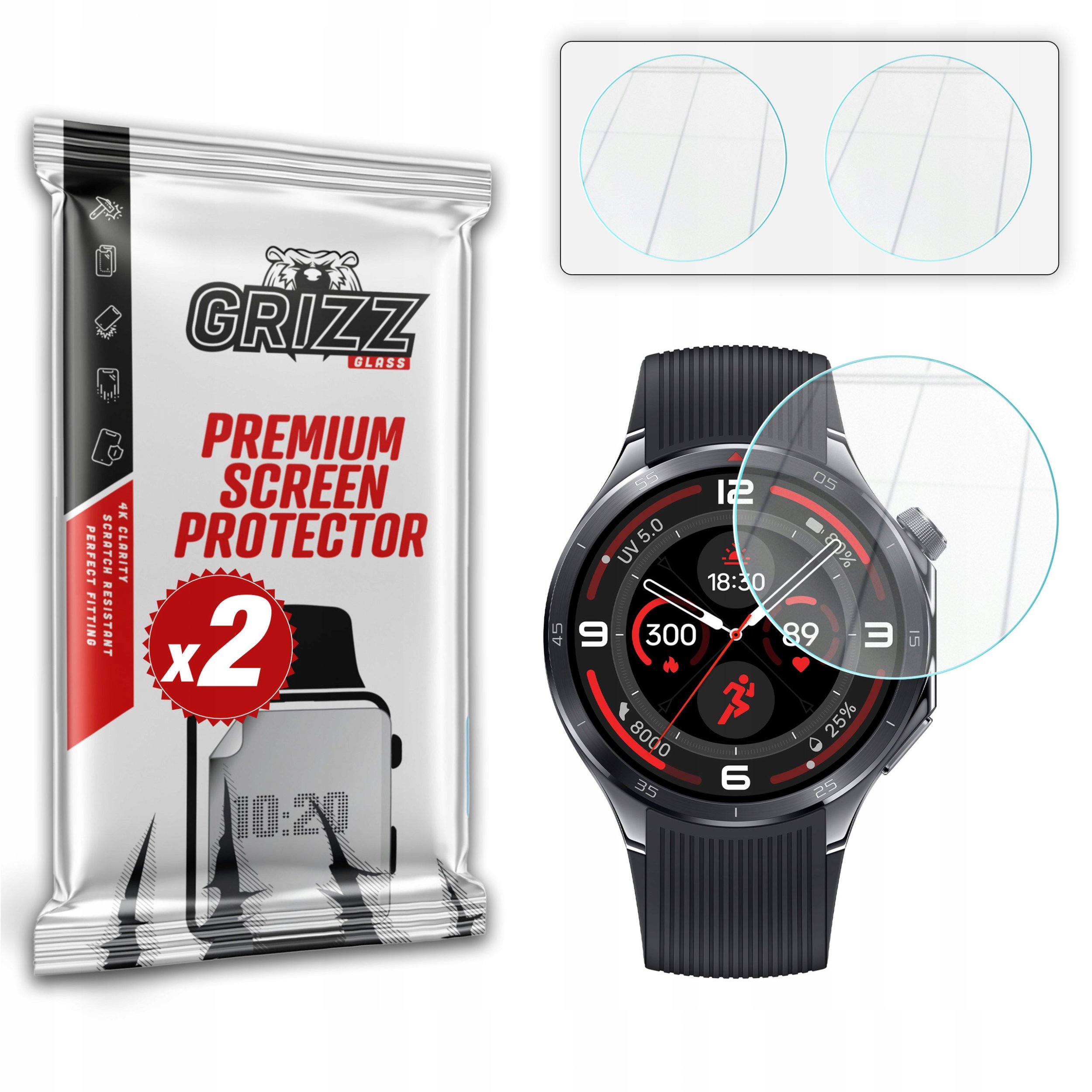 Xham mbrojtës Grizz HybridGlass për OnePlus Watch 3, set 2 copë, 9H, transparent