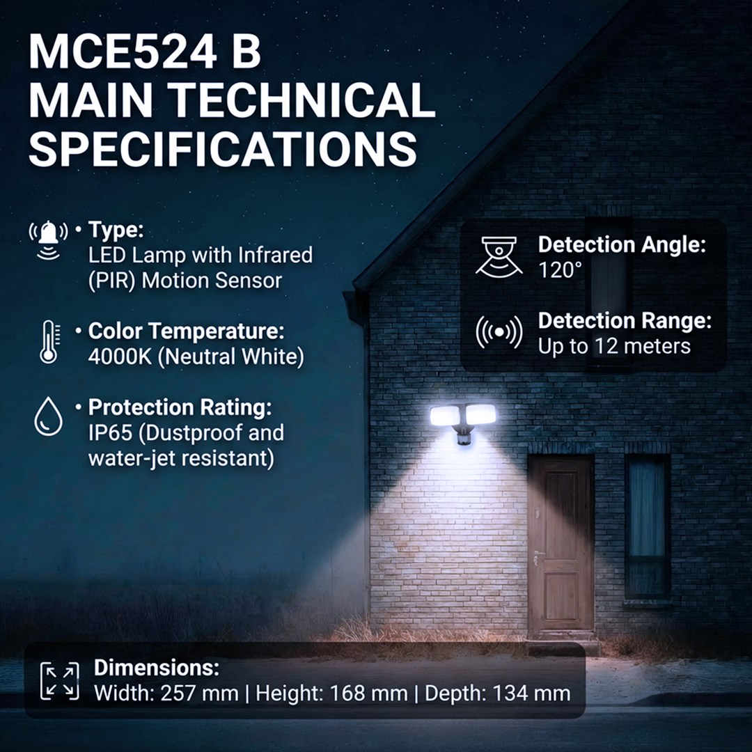 Llambë murale LED Maclean MCE524 B, 20W, 1500lm IP65 4000K, e zezë
