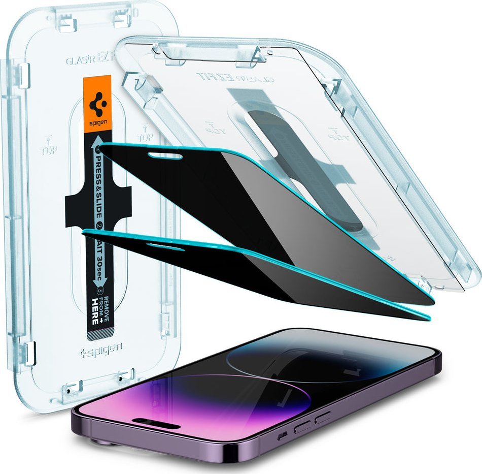 Xham mbrojtës privatësie Spigen EZ Fit për iPhone 14 Pro Max, tempered glass, set 2 copë