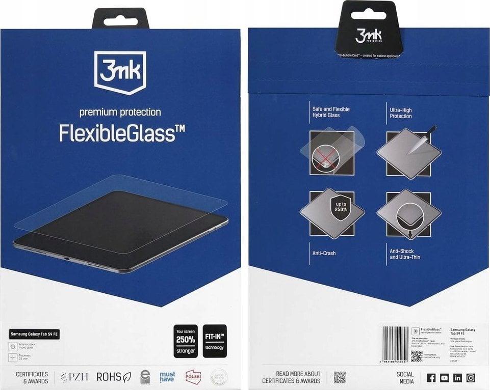 Mbrojtës ekrani 3MK FlexibleGlass për Samsung Galaxy Tab S9 FE, xham hibrid, transparent