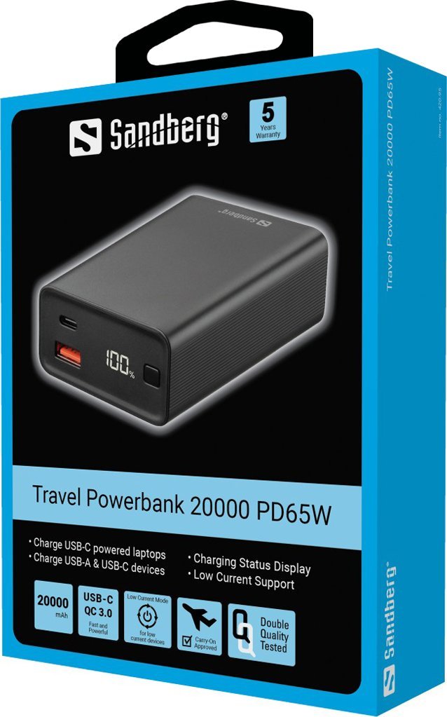 Powerbank Sandberg Travel Powerbank 20000 PD65W, 20000mAh, 65W, i zi