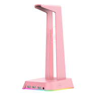 Mbajtëse kufjesh gaming Onikuma RGB, porta USB, rozë