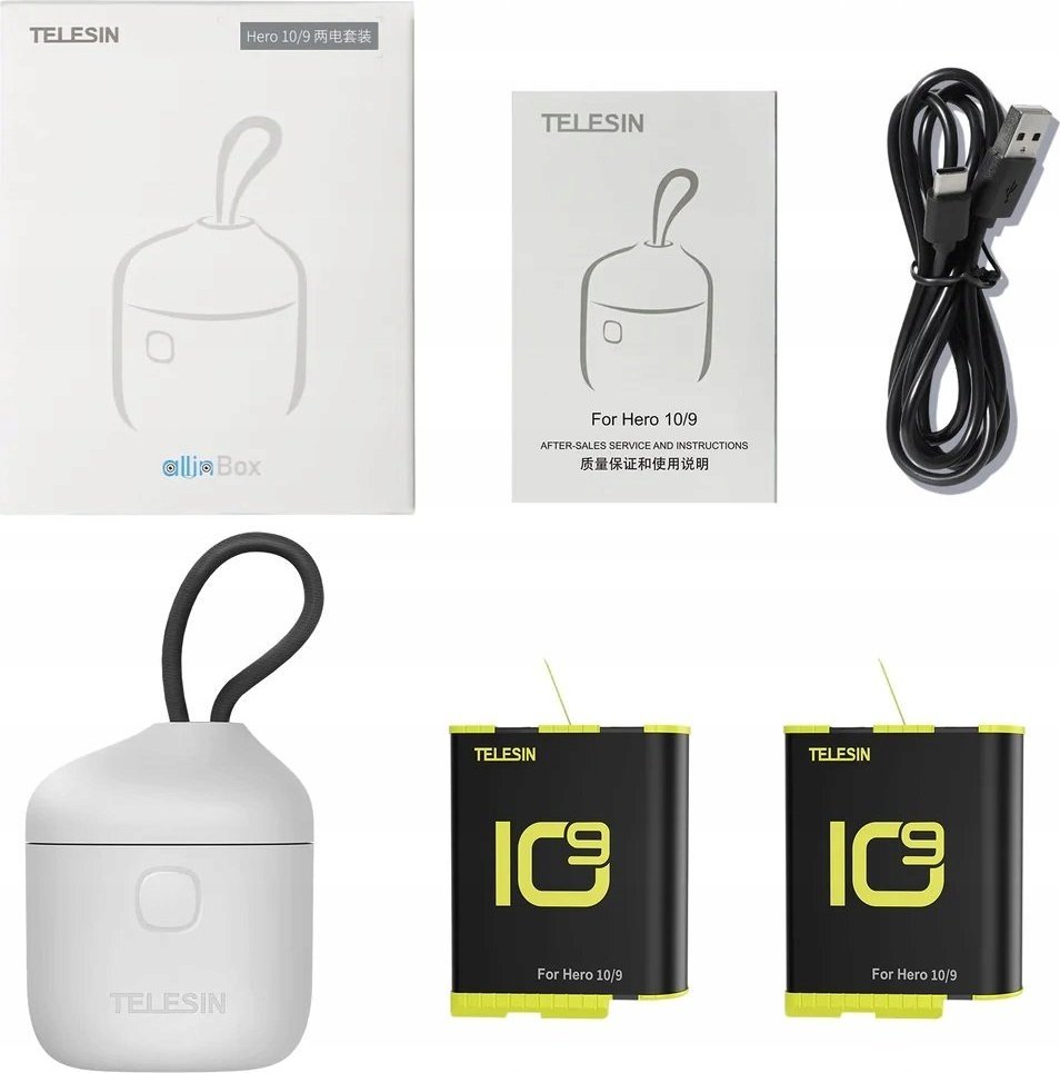 Karikues me kuti Telesin GP-BTR-905-GY-B për GoPro Hero 9 10 Black, 3 slote, 2 bateri 1750mAh, gri