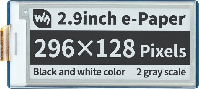 Display E-paper Waveshare 19408, 2.9", 296x128, SPI, i zi e bardhë