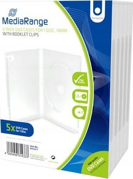 Kuti DVD MediaRange BOX30-T, për 1 disk, 14mm, transparente, set 5 copë