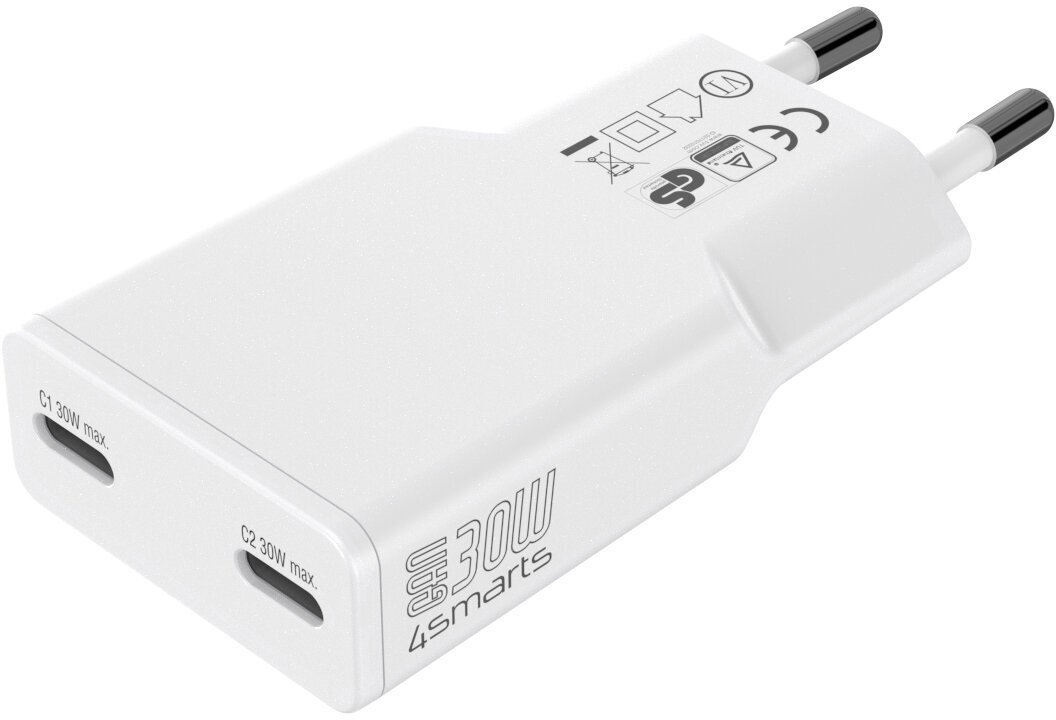 Karikues muri 4smarts GaN PDPlug Slim Duos 2C, 30W, 2x USB C, i bardhë