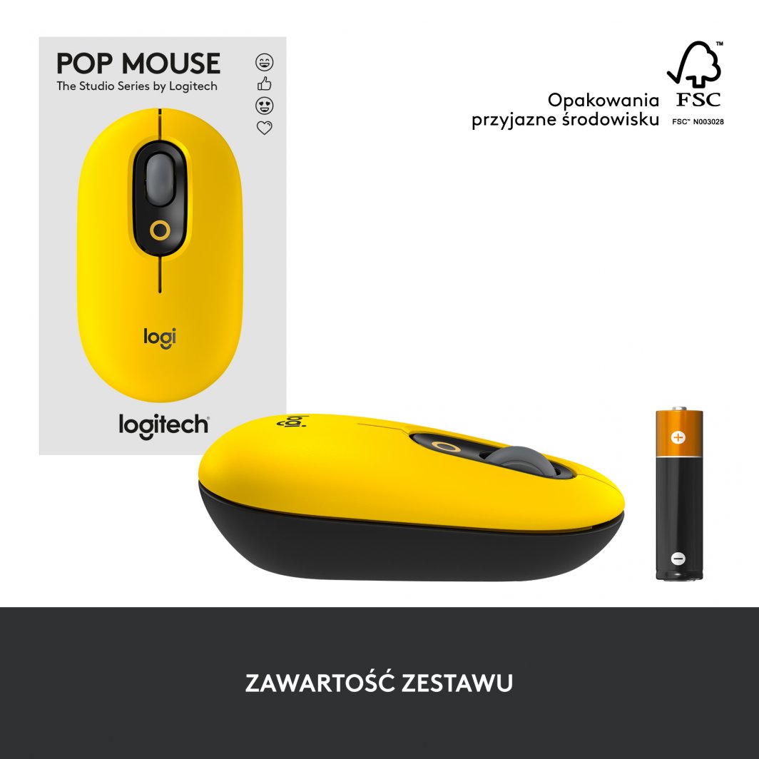 Maus Logitech POP, wireless, Bluetooth, i zi dhe i verdhë
