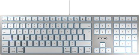 Tastierë CHERRY KC 6000 SLIM for MAC, me kabllo USB, QWERTY UK, argjend me të bardhë