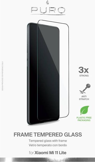 Xham mbrojtës Puro Frame për Xiaomi Mi 11 Lite, tempered glass, me kornizë të zezë