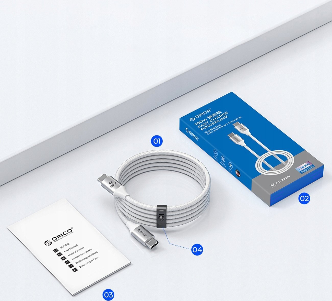 Kabllo Orico CDX, USB C në USB C, 100W 5A, 1m, e zezë