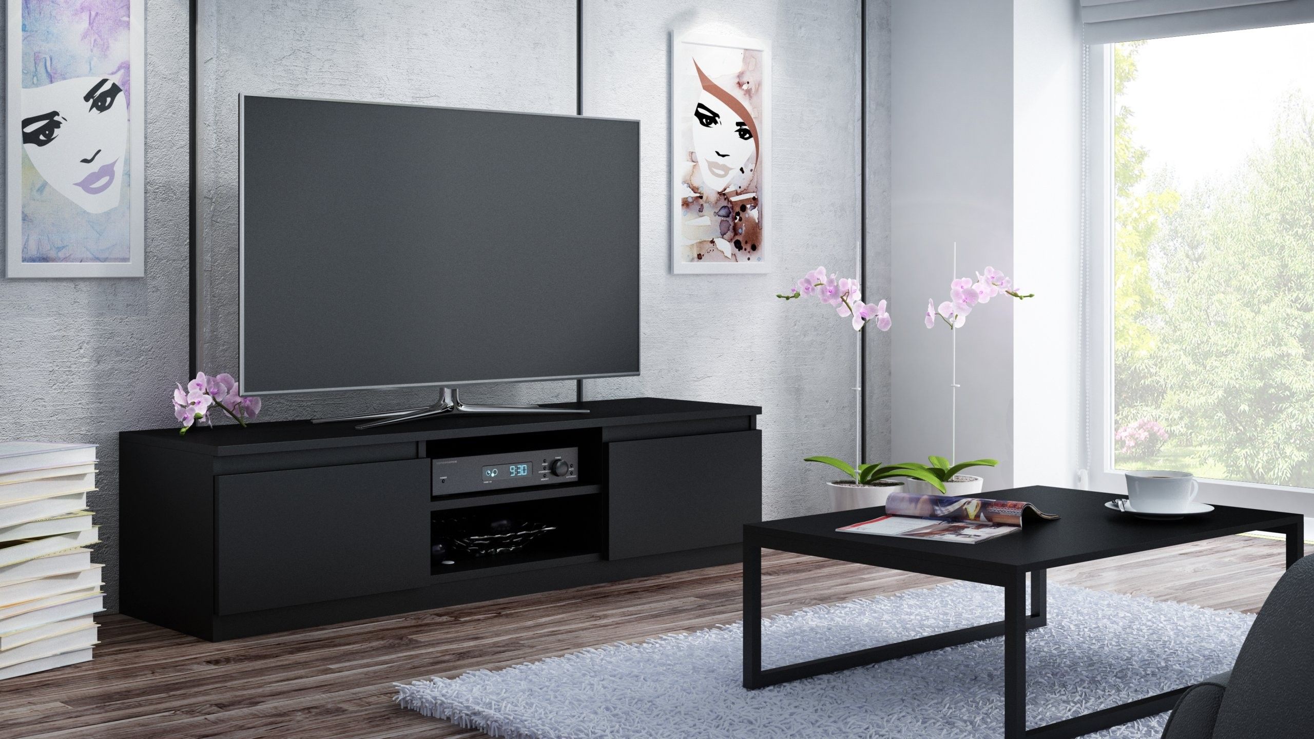 Komodë TV Topeshop Modern Karo, 120 cm, e zezë