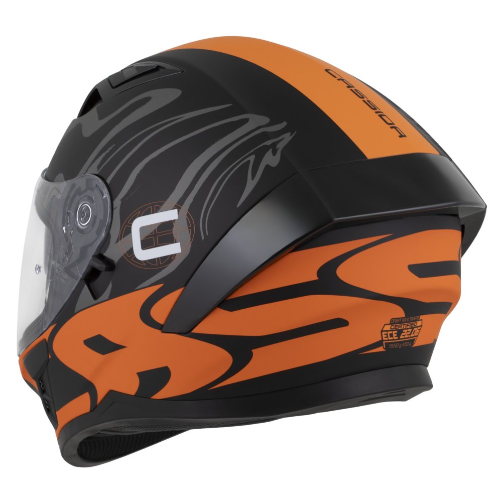 Helmetë integrale Cassida Orbit Multivers, ECE 22.06, me diell, e zezë matte portokalli gri e bardhë, XL