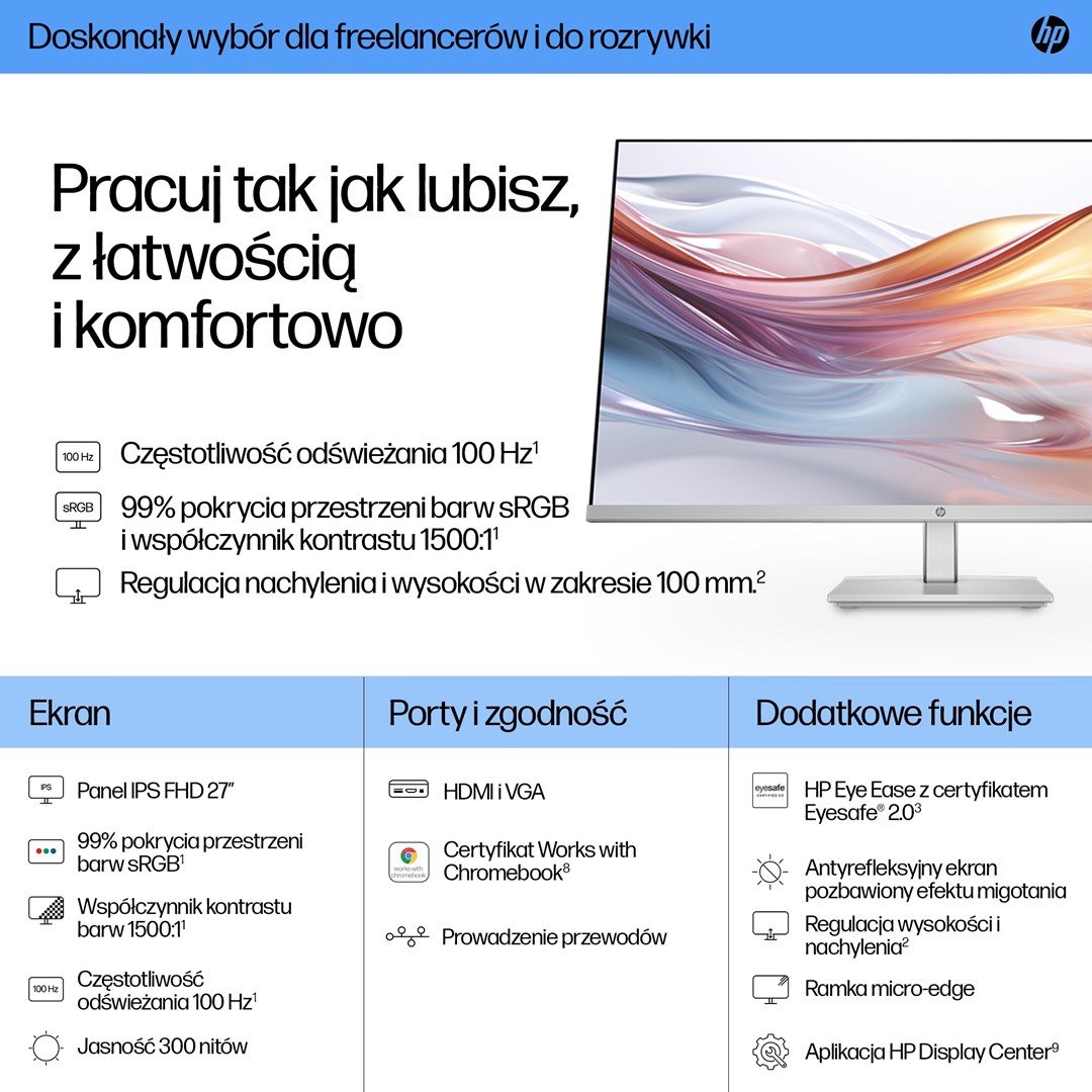 Monitor HP LED, 27", 1920 x 1080, 100 Hz, i argjendtë