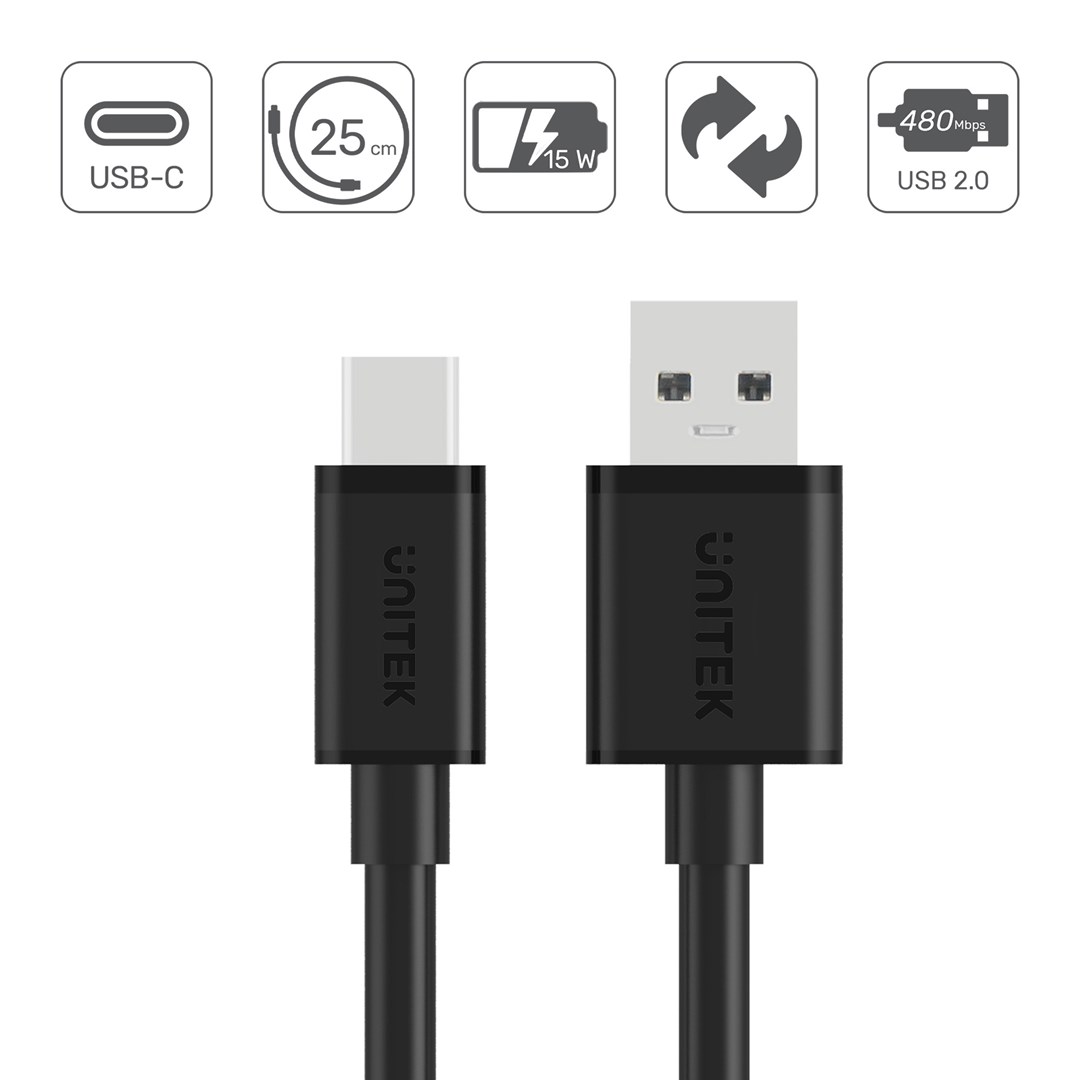 Kabllo Unitek, USB-A / USB-C, 0.25 m, e bardhë