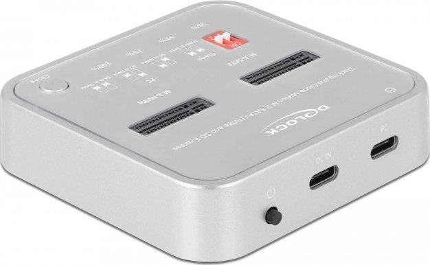 Docking station DeLOCK 64138, M.2 SATA NVMe SD Express, USB, argjendi