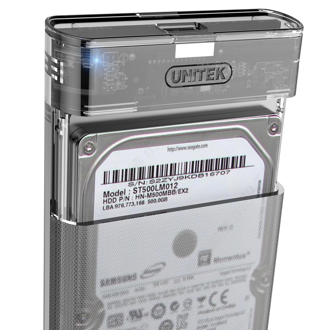 Enkluzë për disk Unitek DiskGuard Limpid R S1103A, USB 3.2 Gen 1, 2.5" SATA HDD SSD, transparente