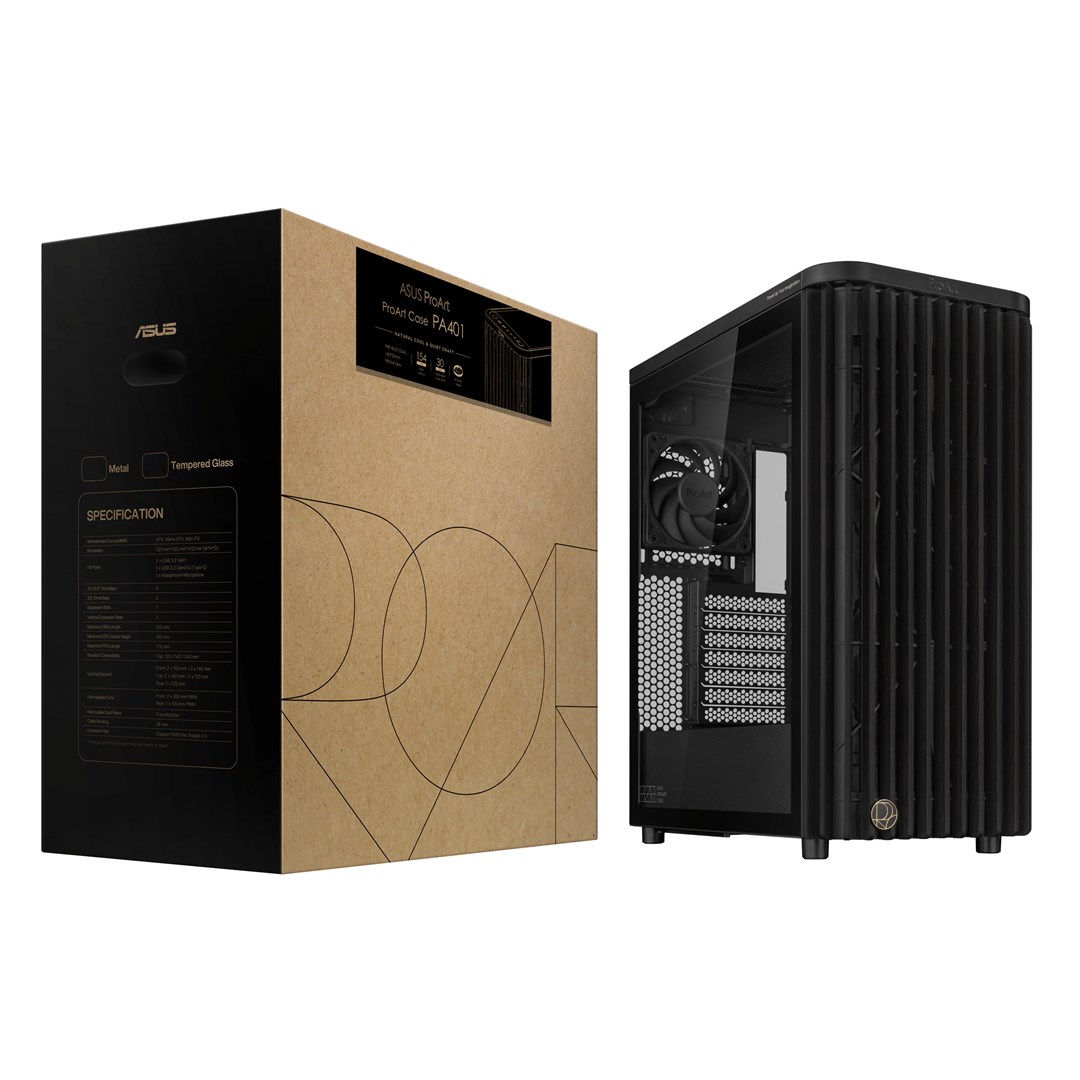 Kuti PC ASUS ProArt PA401 Wood Edition, Mid Tower, xham i temperuar, e zezë