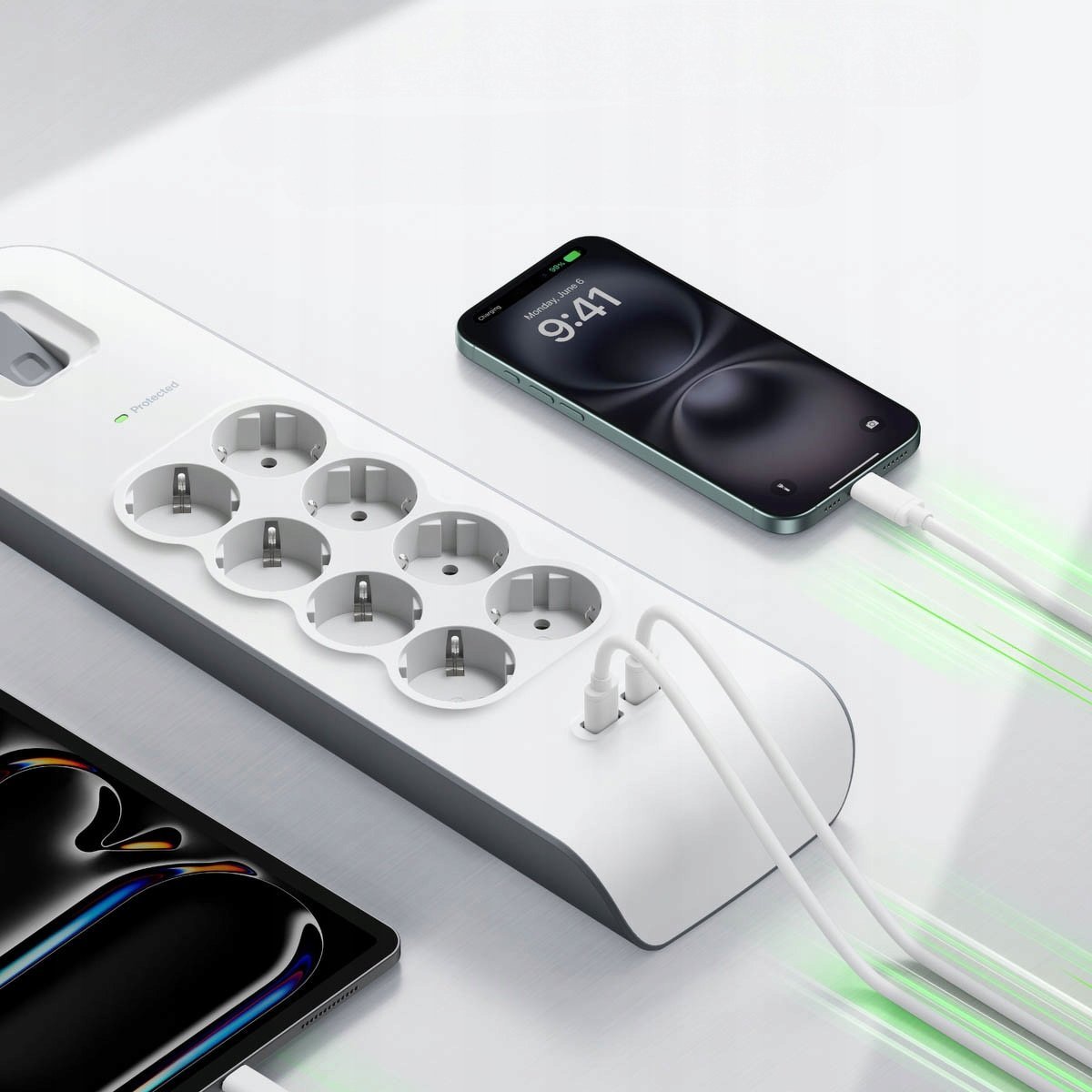 Prizë zgjatese Belkin Power Strip Surge Protection, 8 dalje, USB, 2 m, e bardhë