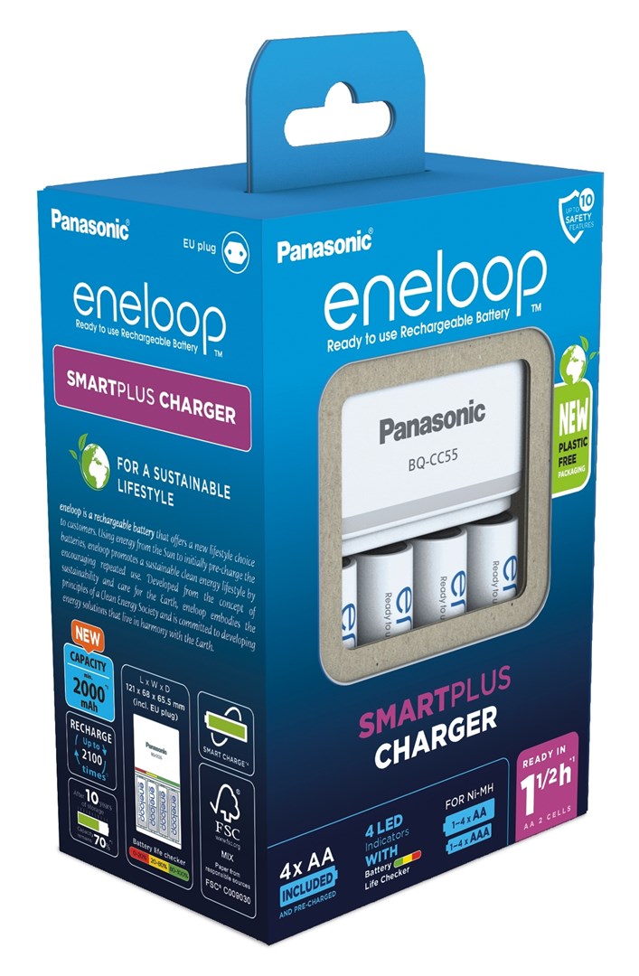 Karikues baterish Panasonic eneloop BQ-CC55, 4x AA 2000mAh, inteligjent i shpejtë, i bardhë