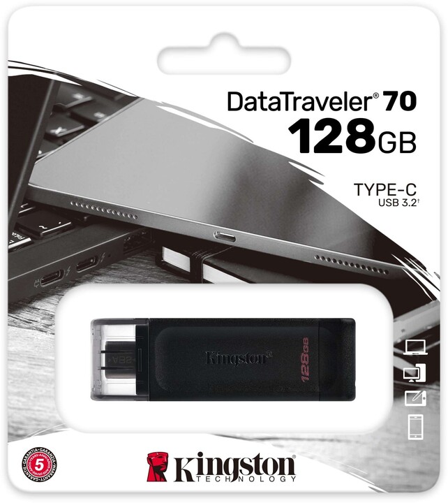 USB Kingston DataTraveler 70 - 128GB, e zezë
