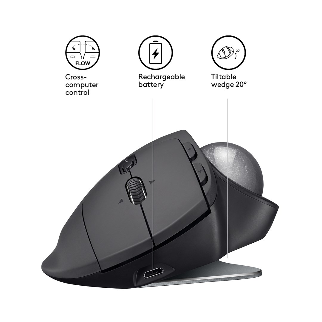 Maus Logitech MX Ergo, RF Wireless+Bluetooth, ergonomik, i zi