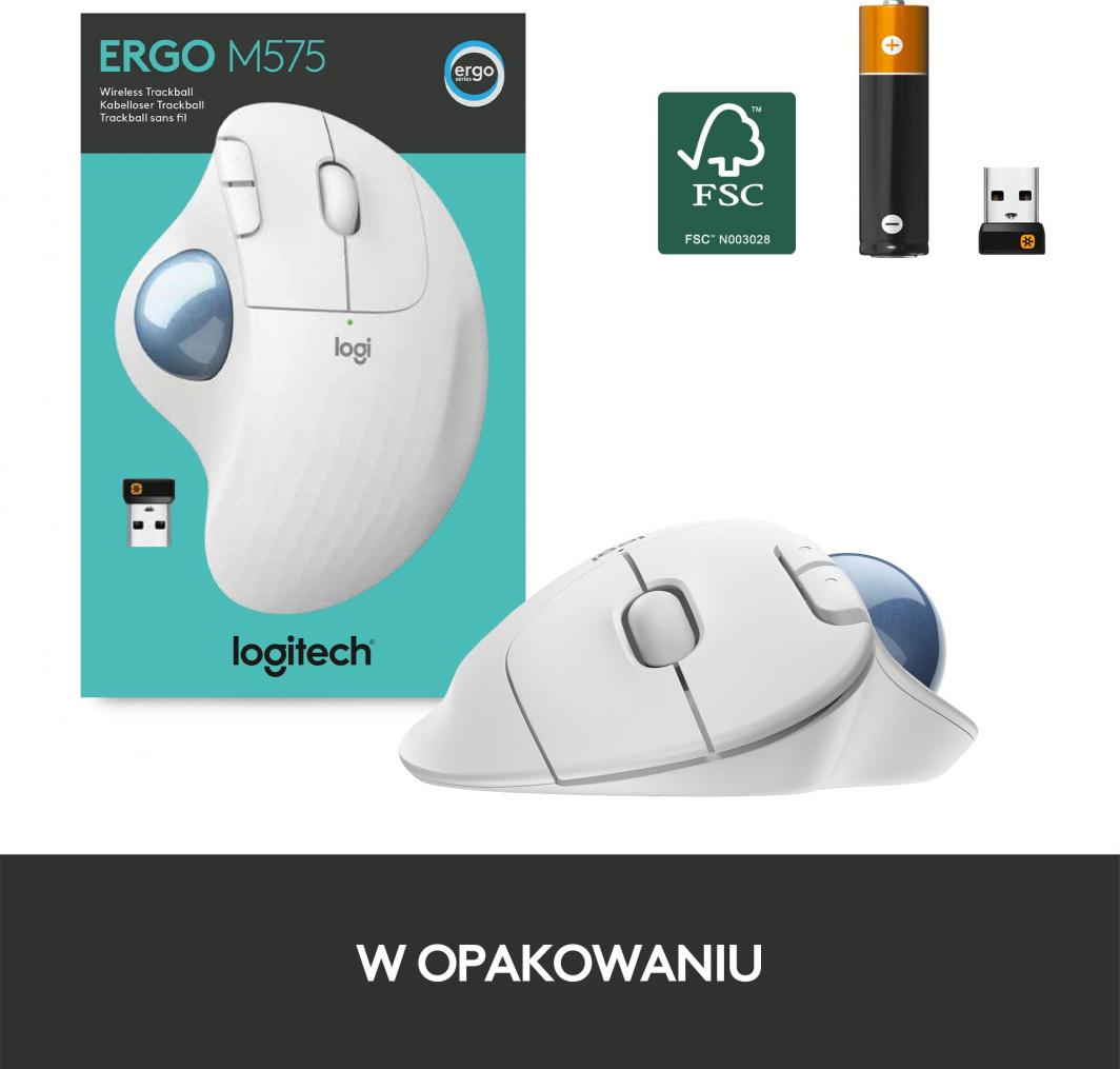 Maus Logitech ERGO, wireless, Bluetooth, USB, i bardhë