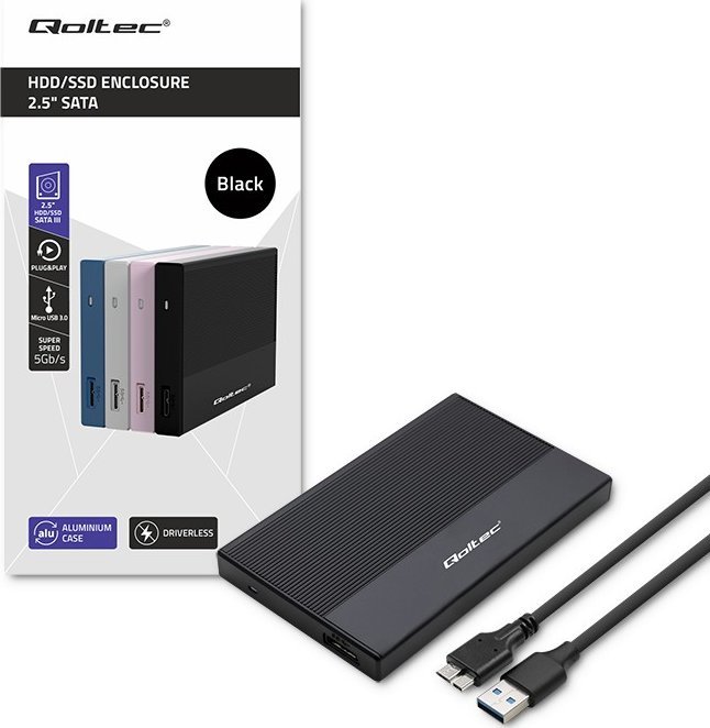 Kuti e jashtme për disk Qoltec Pocket Enclosure, 2.5", USB 3.0, deri 2TB, e zezë