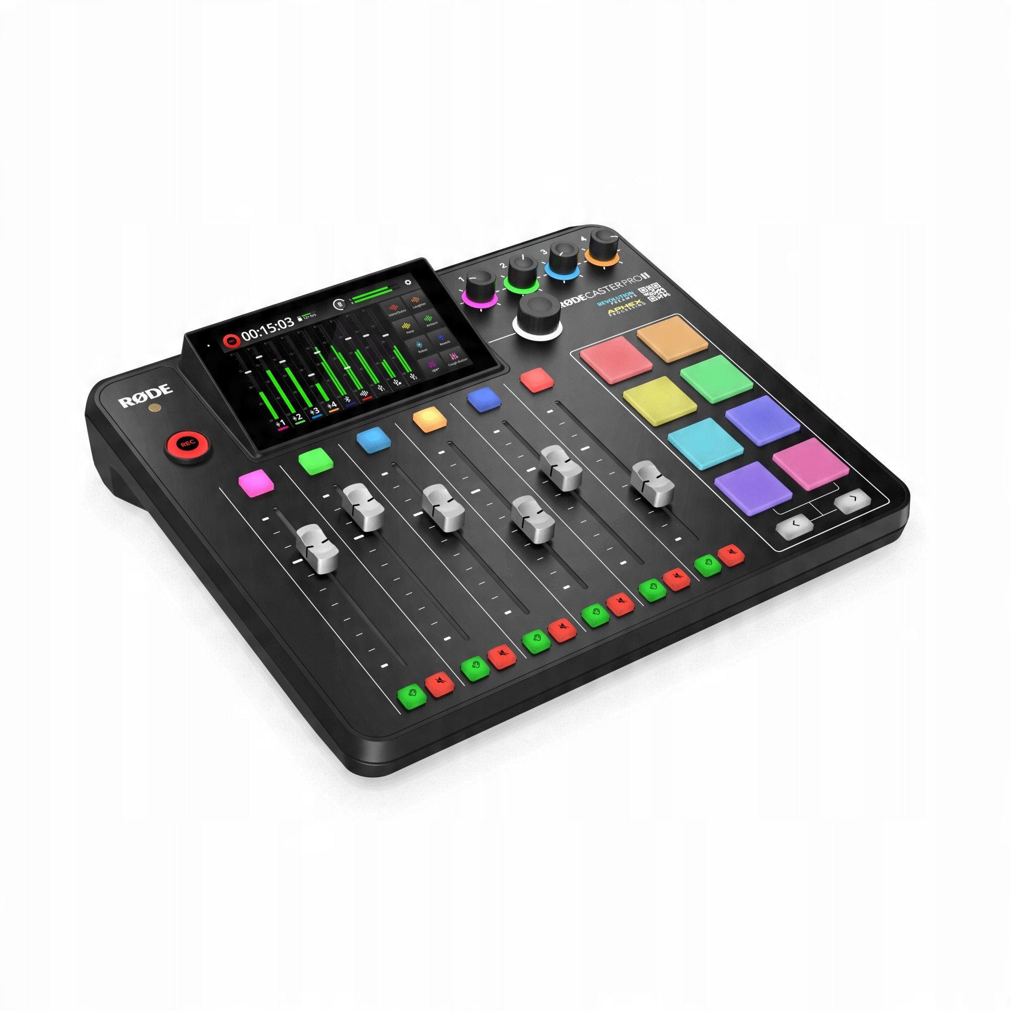 Set podcasti RODE Ultimate Podcaster Bundle Colors, 4 mikrofona PodMic, mikser RODECaster Pro II, kabllo me ngjyra