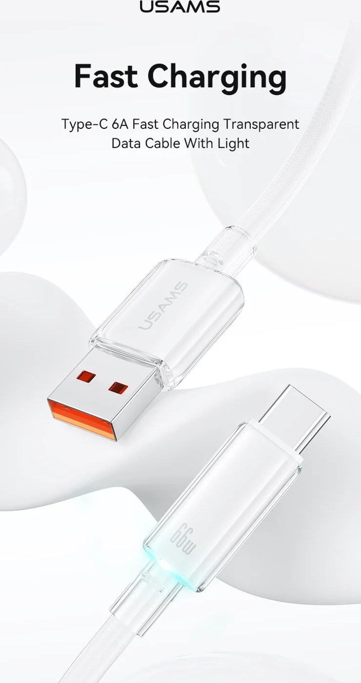 Kabllo USB Usams Cloud Series US-SJ658, USB-A në USB-C, 1.2m, 66W, e zezë