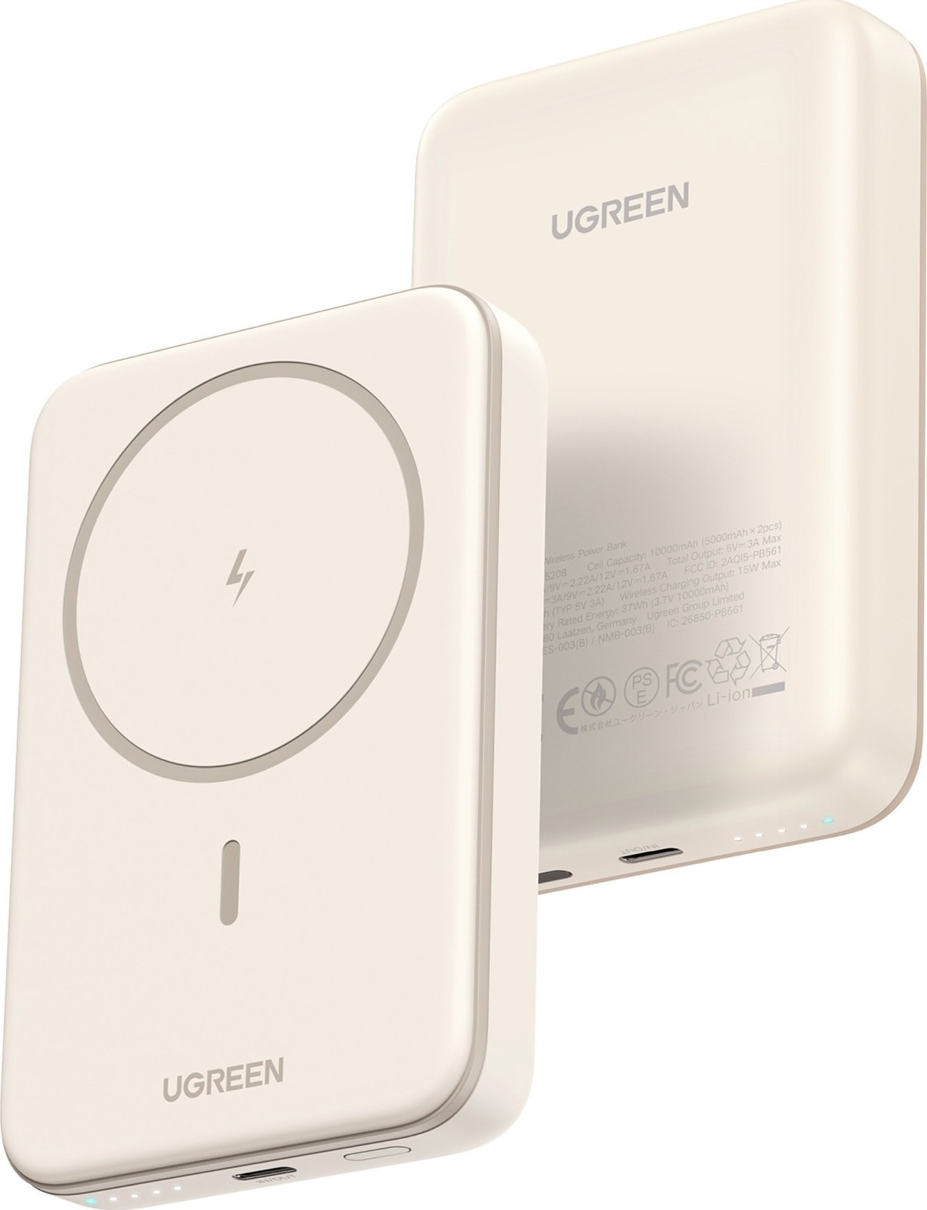 Powerbank Ugreen 25208, 10000mAh, karikim wireless, bezhë