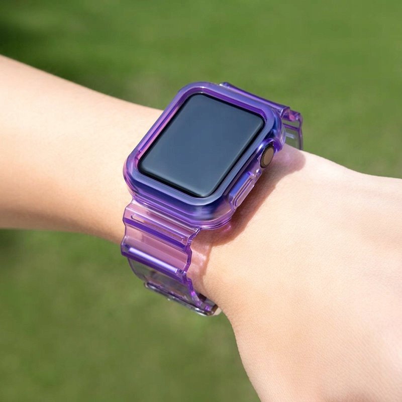 Rrip silikoni me mbrojtëse Hurtel për Apple Watch 42mm, TPU, transparent vjollcë