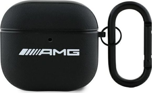 Kllëf për kufje AMG AMA4SLWK për AirPods 4, lëkurë, i zi me logo të bardhë
