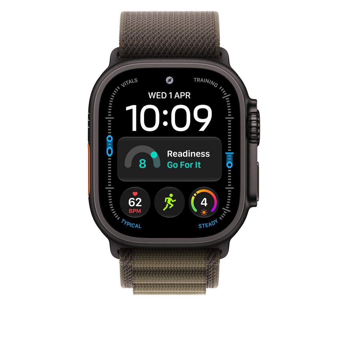 Apple Watch 49mm Dark Olive Alpine Loop, Small, Black Titanium Finish