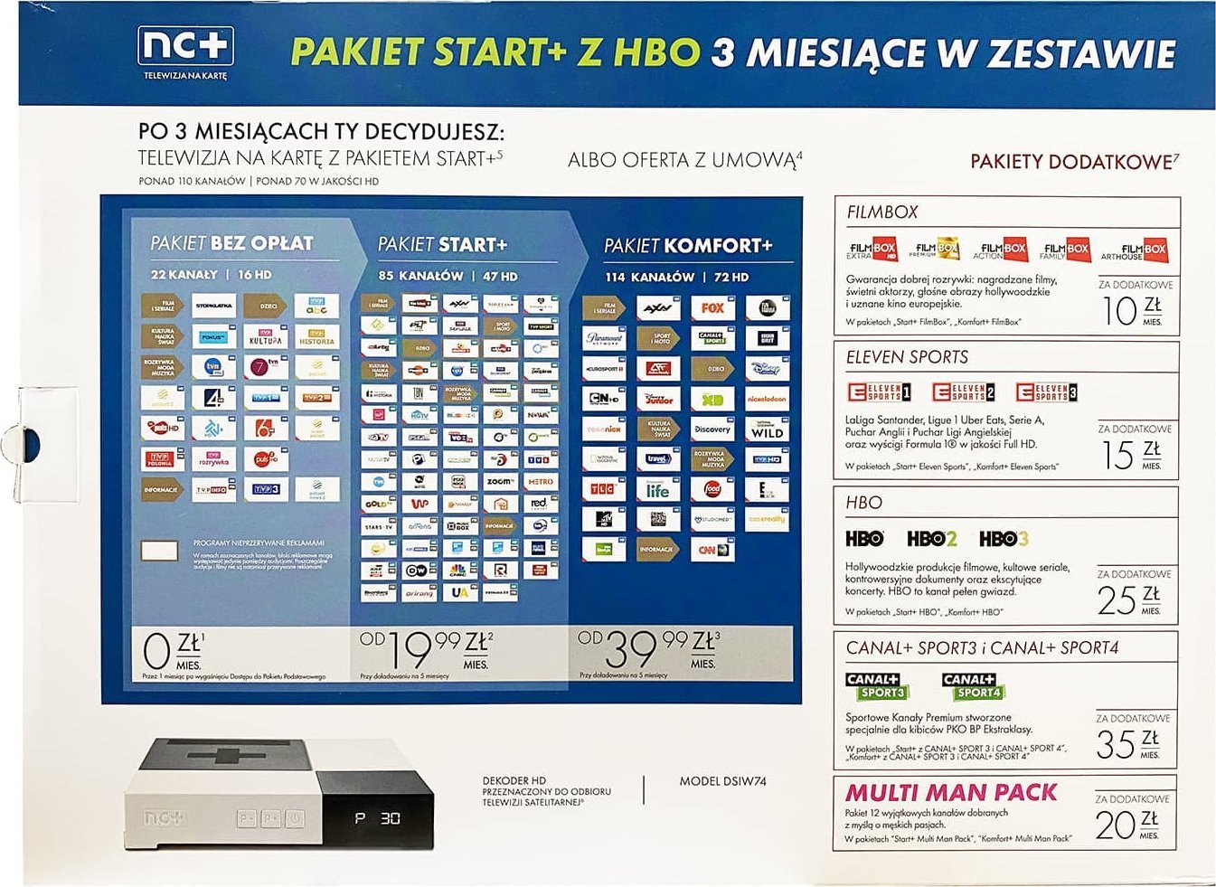 Dekoder satelitor nc+ Prepaid Start+, HBO HD 3 muaj, i zi