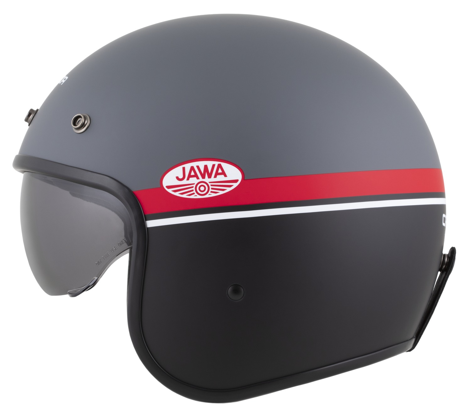 Helmetë moto CASSIDA Oxygen 2.0 Jawa OHC, e hapur, me diell të brendshëm, gri mat e kuqe e zezë e bardhë