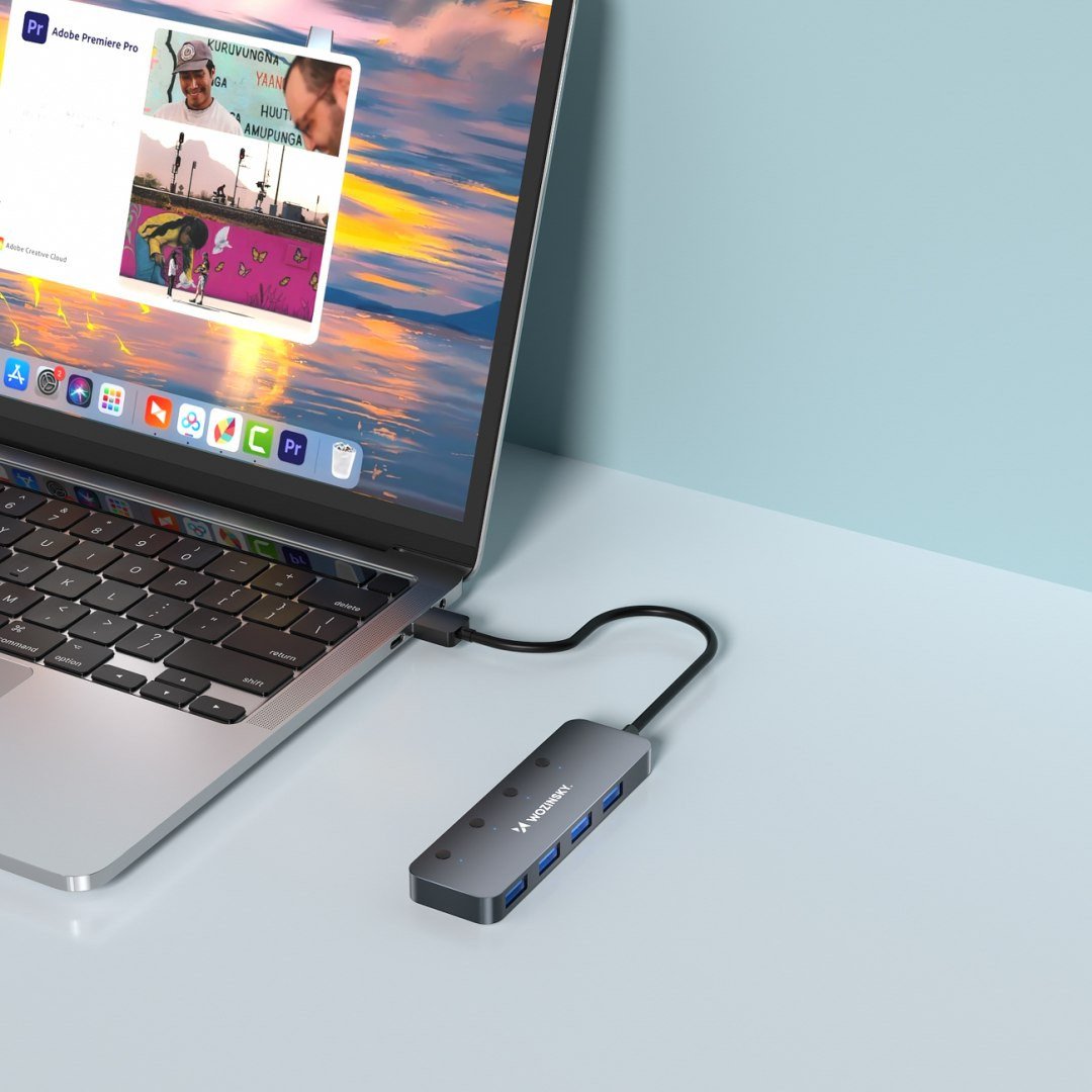 USB hub Wozinsky WHS080YSS, 4x USB A 3.0, alumini, gri