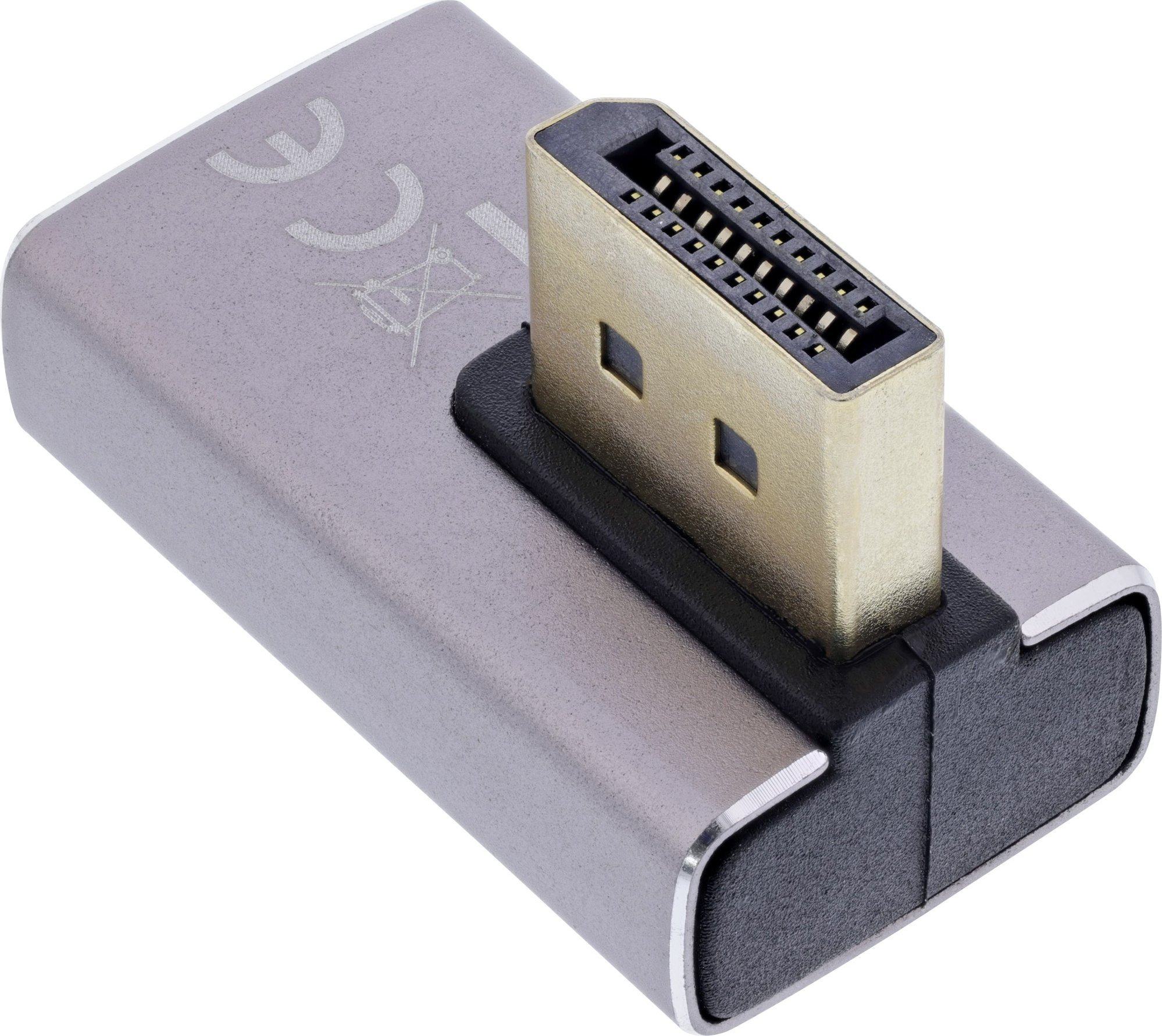 Adapter DisplayPort InLine 1.4, 90° majtas, 8K UHD, i zi