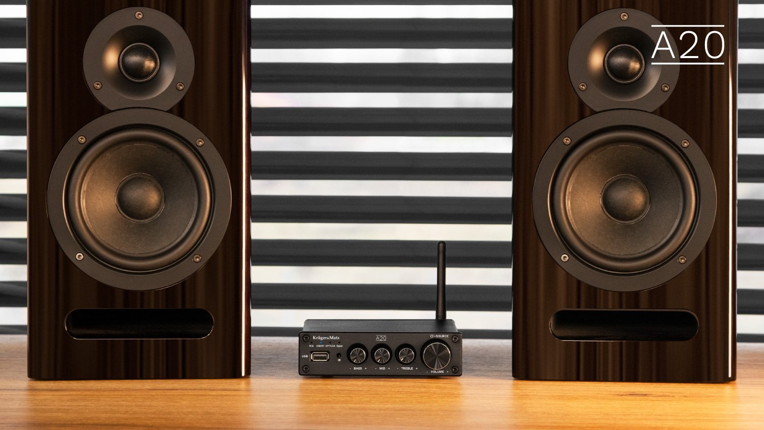 Amplifikator stereo Kruger&amp;Matz A20, 2x100W, Bluetooth 5.1 aptX HD, me telekomandë