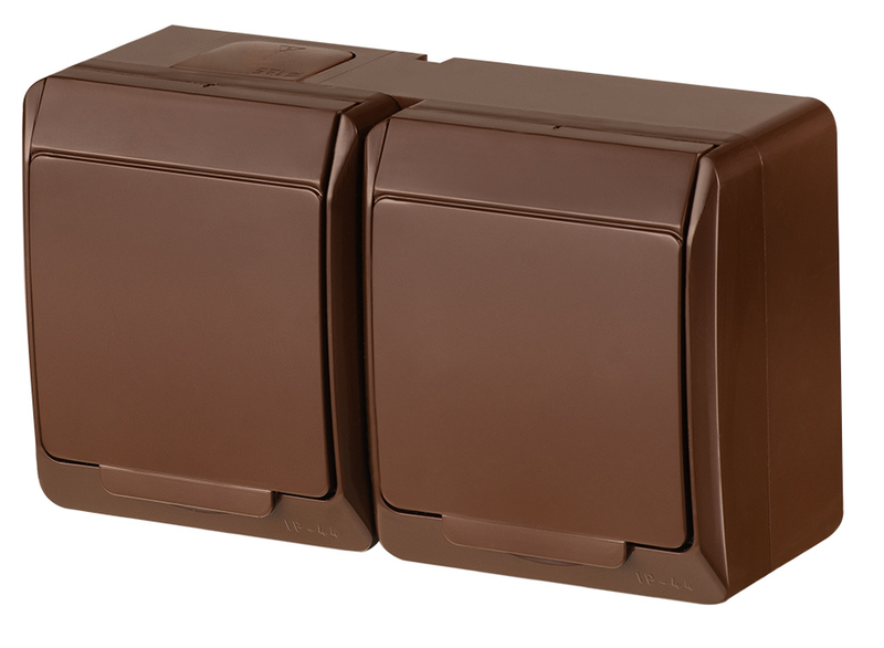 Prizë dopio mbitavoline Elektro-Plast Nasielsk GN.2X2P+Z Schuko, IP44, kafe