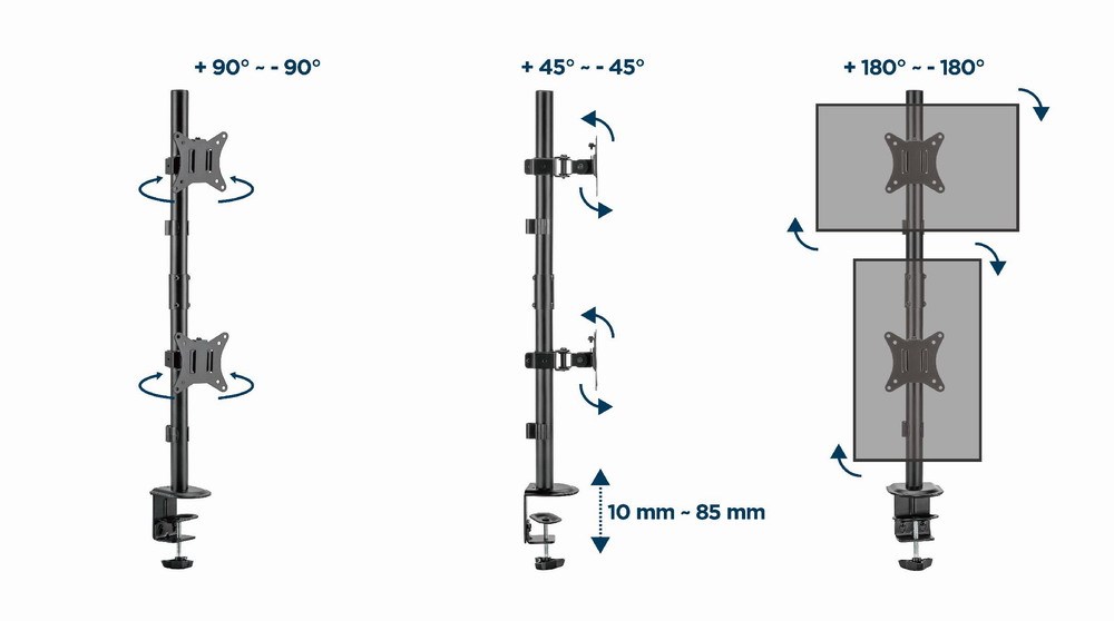 Mbajtëse monitori Gembird MA-D2-02, 17"-32", VESA 100x100mm, e zezë