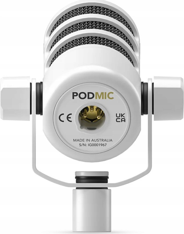 Mikrofon dinamik Rode PodMic, për podcast, i bardhë
