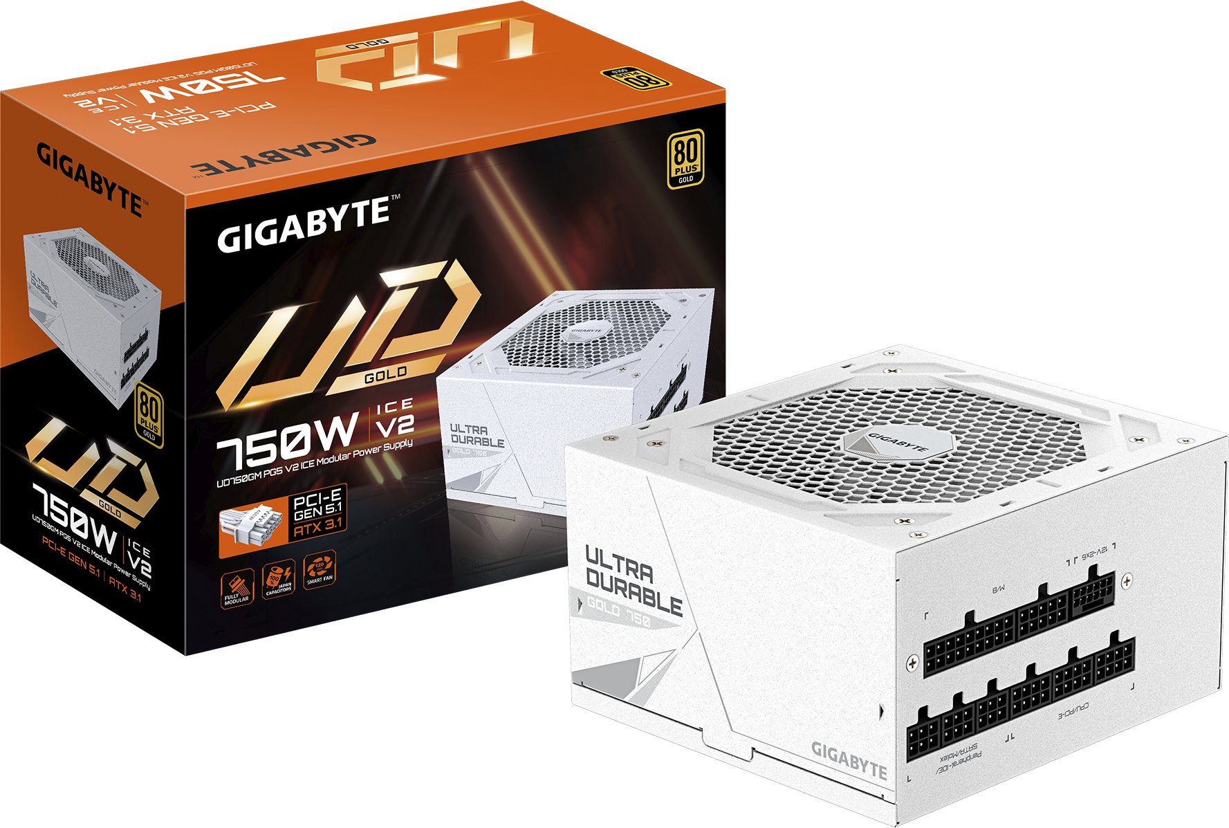 Furnizues energjie GIGABYTE UD750GM PG5 V2 ICE, 750W, 80 PLUS Gold, plotësisht modular