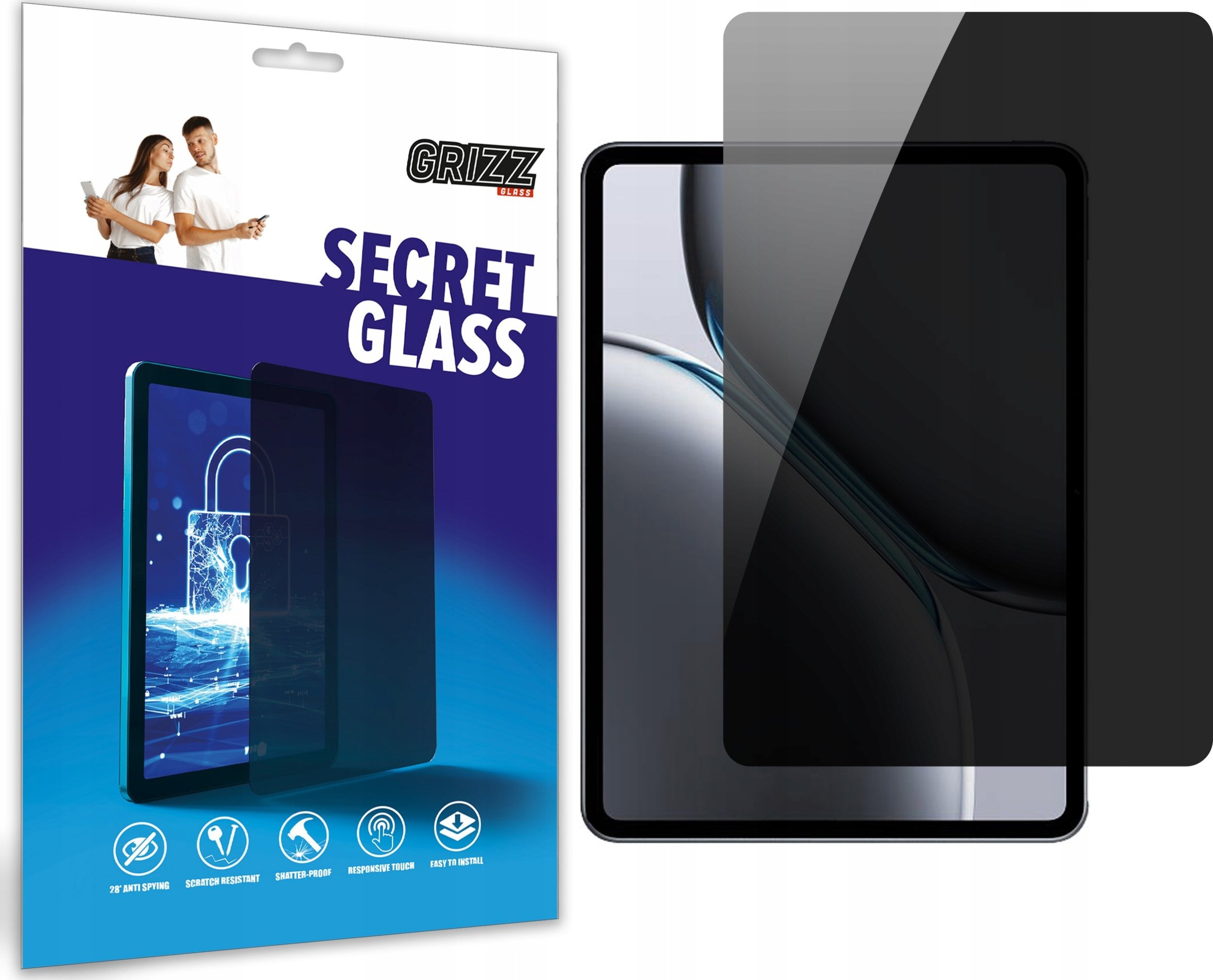Xham mbrojtës GrizzGlass SecretGlass për OnePlus Pad 2, filtër privatësie, xham i fortë, i zi