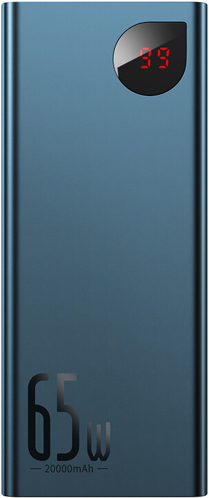 Powerbank me ekran dixhital Baseus Adaman Metal QC + PD, 20000mAh, 65W, i kaltër + kabllo USB-A/USB-C, 30cm, e zezë