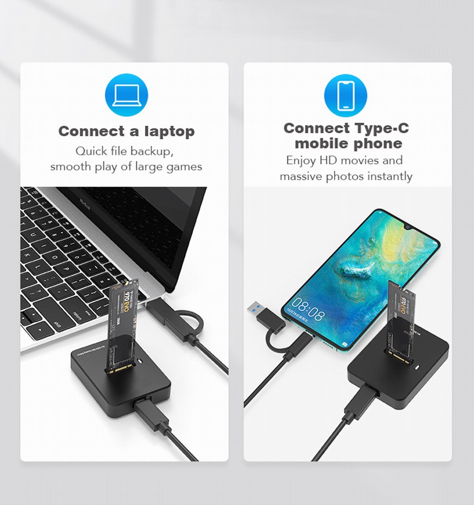 Stacion dokimi SSD Gembird ACC DOCK STATION USB C M.2 DD U3M2, për SATA dhe NVMe, i zi